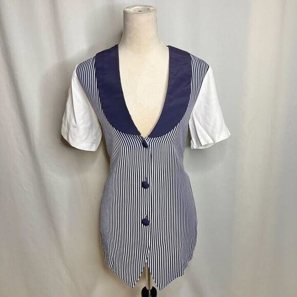 Nu Venture Vintage Layered Striped Shirt Vest Navy Formal Nautical 90s - Picture 2 of 11